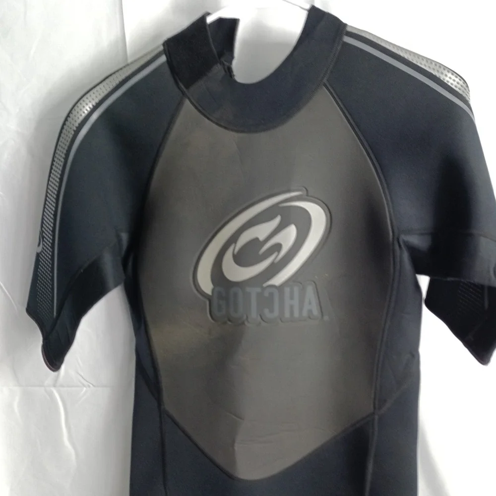 Gotcha Mens L 2.2mm Titanium Shorty Wetsuit Black Gray Back Zip Surfing Diving
